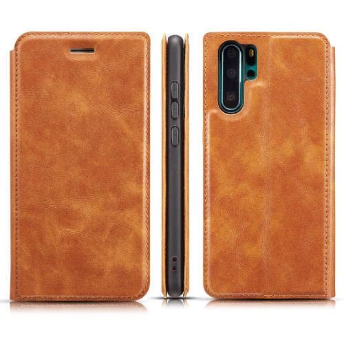 Retro Simple Ultra-thin Magnetic Leather Case with Holder & Card Slots & Lanyard for Galaxy Note 10+(Brown)