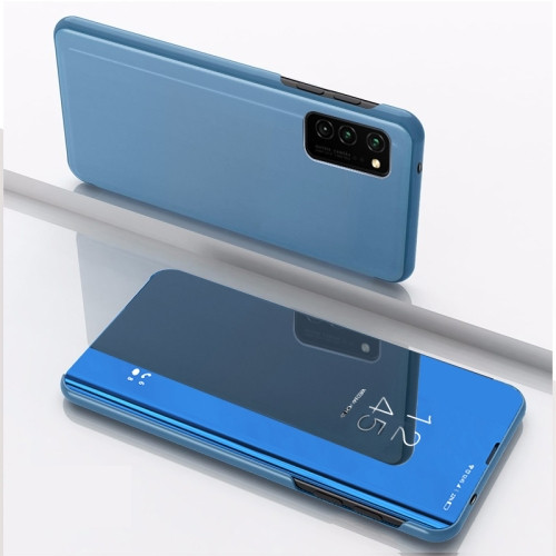 Plated Mirror Horizontal Flip Leather Case with Holder for Huawei P40 Pro (Blue)