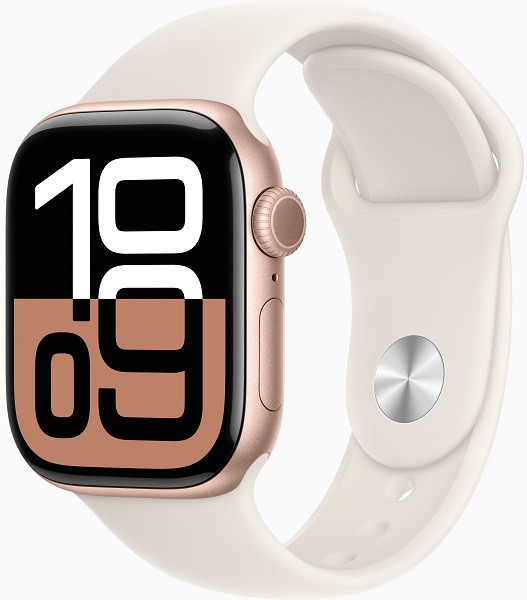 Apple Watch Series 10 GPS 46mm Rose Gold Aluminium Case with M/L Starlight Sport Band