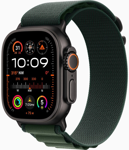 Apple Watch Ultra 2 GPS + Cellular 49mm Black Titanium Case with Large Dark Green Alpine Loop