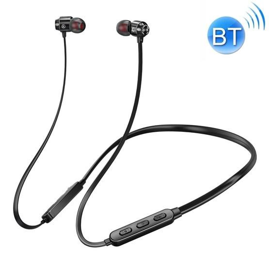 Bluetooth 5.0 Neck-mounted Wire-controlled Bluetooth Sports Earphone with Magnetic Adsorption Function(Black)