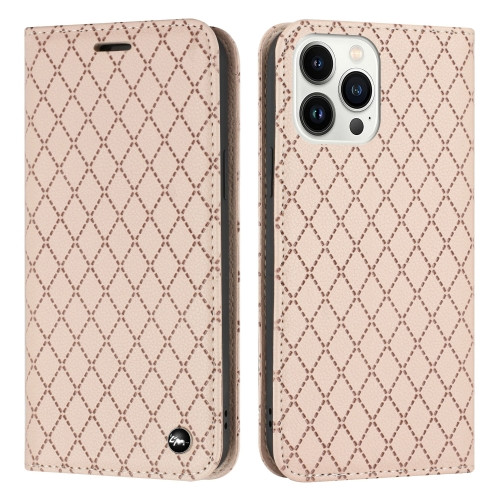 Diamond Lattice Flip Leather Phone Case for iPhone 14 Pro (Light Pink)