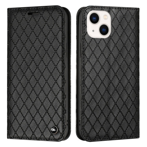 Diamond Lattice Flip Leather Phone Case for iPhone 14 (Black)
