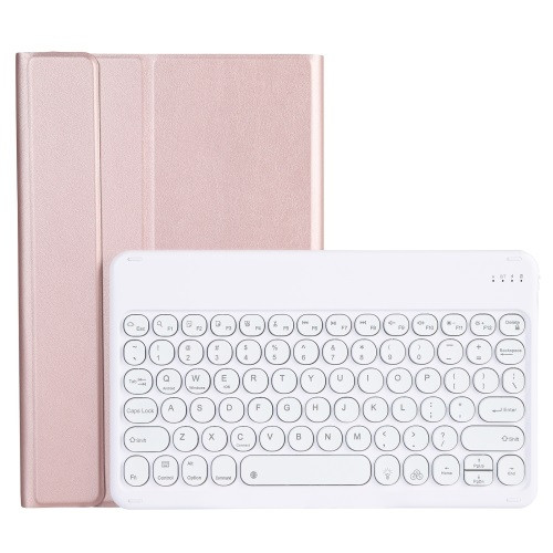 YAM12 Backlight Style Lambskin Texture Detachable Round Keycap Bluetooth Keyboard Leather Case with Holder for Lenovo Pad Plus / Tab P11 (Rose Gold)