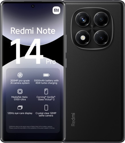 Xiaomi Redmi Note 14 Pro Dual Sim 512GB Midnight Black (12GB RAM) - Global Version