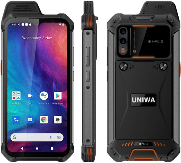 UNIWA W888 Rugged Phone Dual Sim 64GB Black Orange (4GB RAM) - HD+ display