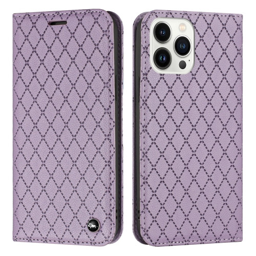 Diamond Lattice Flip Leather Phone Case for iPhone 14 Pro Max (Purple)