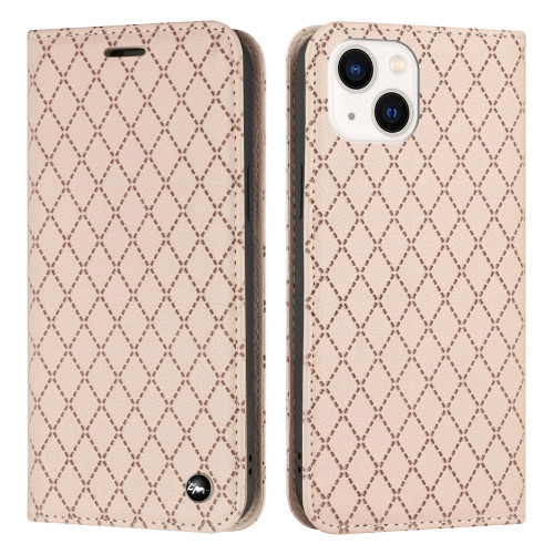 Diamond Lattice Flip Leather Phone Case for iPhone 14 (Light Pink)