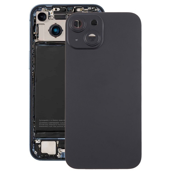 Glass Battery Back Cover with Camera Lens Cover for iPhone 15 Plus (Black)