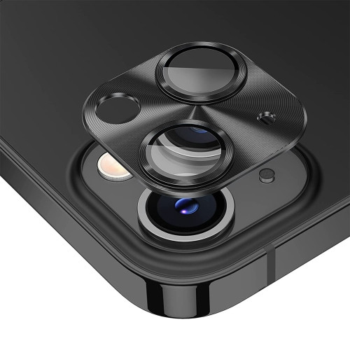 ENKAY Aluminium Alloy Tempered Glass Lens Cover Film for iPhone 14 / 14 Plus (Black)