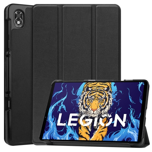 Three-folding Holder Custer Texture Leather Tablet Case for Lenovo Legion Y700 (Black)