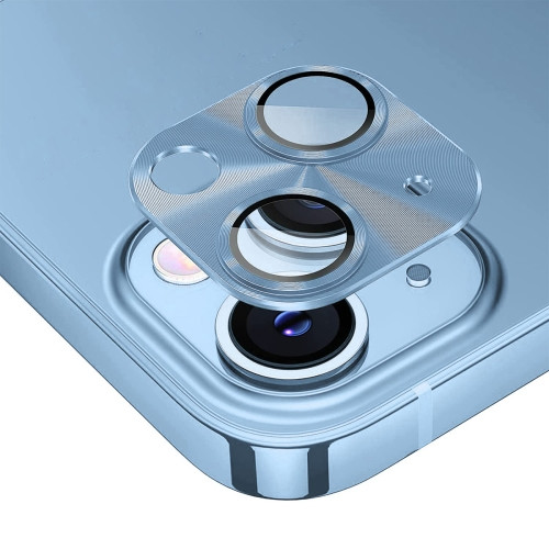 ENKAY Aluminium Alloy Tempered Glass Lens Cover Film for iPhone 14 / 14 Plus (Blue)