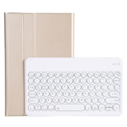 YAM12 Backlight Style Lambskin Texture Detachable Round Keycap Bluetooth Keyboard Leather Case with Holder for Lenovo Pad Plus / Tab P11 (Gold)