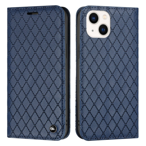 Diamond Lattice Flip Leather Phone Case for iPhone 14 Plus (Blue)