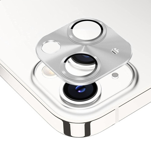 ENKAY Aluminium Alloy Tempered Glass Lens Cover Film for iPhone 14 / 14 Plus (Silver)