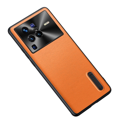 Folding Holder Plain Leather Phone Case for Vivo X80 Pro (Orange)