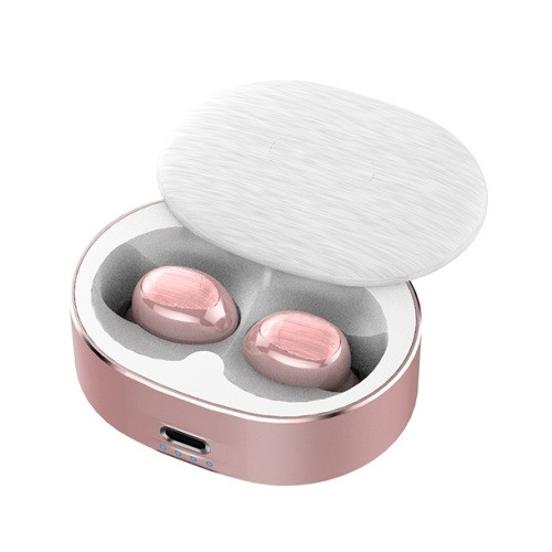 B20 Mini Portable In-ear Noise Reduction Bluetooth V5.0 Stereo Earphone with 360 Degrees Rotation Charging Box (Rose Gold)