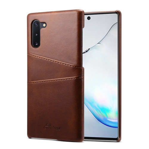 Suteni Calf Texture Back Cover Protective Case with Card Slots for Galaxy Note 10(Brown)
