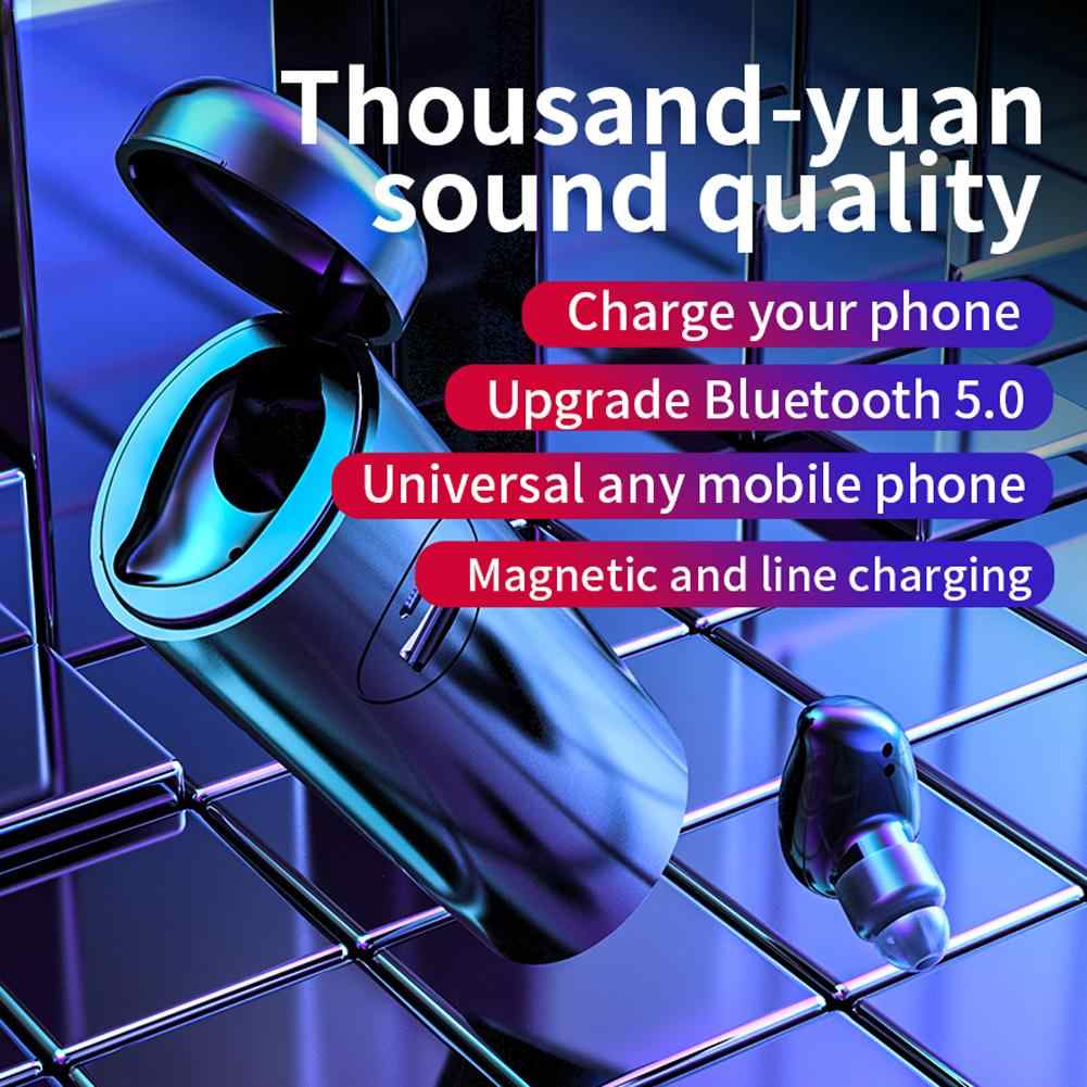 V21 Mini Single Ear Stereo Bluetooth V5.0 Wireless Earphones with Charging Box (Blue)