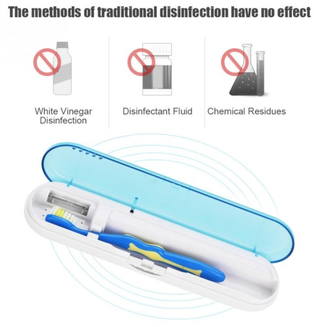 UV LED Light Travel Automatic Toothbrush Sterilizer Box Tooth Brush Disinfection Box (Blue)