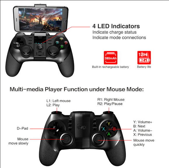 Ipega PG-9076 3 in 1 Bluetooth Game Controller Gamepad with 2.4GHz Receiver and Cable